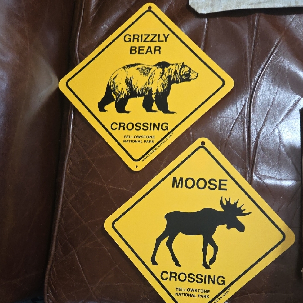 Yellowstone National Park Wildlife Crossing Signs - Grizzly Bear & Moose